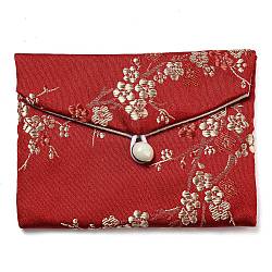 Sacchetti per riporre gioielli in tessuto floreale in stile cinese, con pulsante di plastica, astuccio regalo rettangolare per gioielli per braccialetti, orecchini, anelli, modello casuale, firebrick, 8x10x0.3~0.7cm