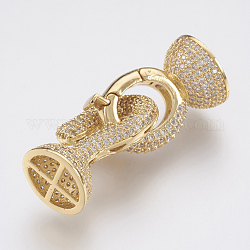 Brass Micro Pave Cubic Zirconia Fold Over Clasps, Lead Free & Cadmium Free, Clear, Golden, 38mm, Clasp: 22x14mm
