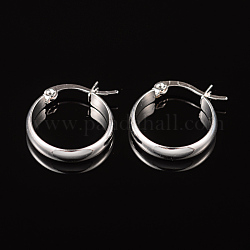 Ring 304 Stainless Steel Hoop Earrings, Hypoallergenic Earrings, Silver Color Plated, 22x19x4mm, Pin: 1mm