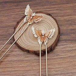 Fornituras de horquilla de pelo de latón, con fornituras de filigrana de mariposas, la luz de oro, 135x35x6.5mm