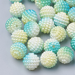 Perline acrilico perla imitato, perline bacca, perline combinati, perle di perle sirena sfumate arcobaleno, tondo, giallo champagne, 12mm, Foro: 1 mm, circa 200pcs/scatola