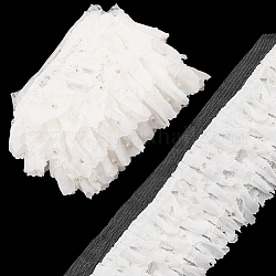3層ナイロンプリーツレーストリム  プラスチックビーズ付きフリルレースリボン  裁縫や工芸品の装飾用  ホワイト  4-3/8インチ（110mm）