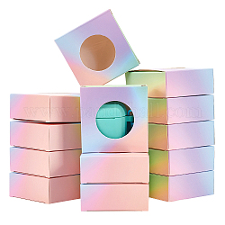 虹色の厚紙紙のギフトボックス  プラスチック製の丸い可視窓が付いたギフト収納ケース  正方形  カラフル  7.6x7.6x3.1cm