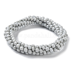 Crochet Glass Beads Braided Stretch Bracelet, Nepel Boho Style Bracelet, Gainsboro, Inner Diameter: 1-3/4 inch(4.5cm)