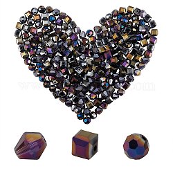 360 pz 3 fili di perle di vetro placcato stile, ab colore placcato, sfaccettato, tondo & cubo & bicono, nero, 7.5~8x7.5~8x7.5~8mm, Foro: 1~1.5 mm, 120pcs / style