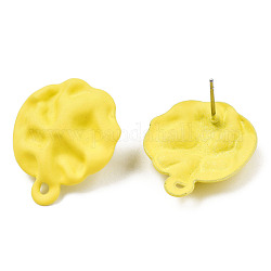 Accessoires de puces d'oreilles en fer peints au spray, avec boucles horizontales, martelé à plat, jaune, 23.5x19.5mm, Trou: 1.6mm, pin: 0.7 mm