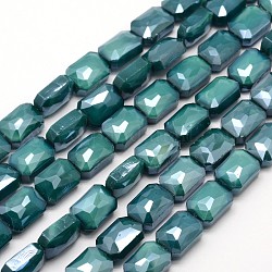 Chapelets de perles en verre électroplaqué, perle plaquée lustre, rectangle facettes, vert de mer clair, 18x13x7mm, Trou: 1mm, Environ 20 pcs/chapelet, 14.1 pouce