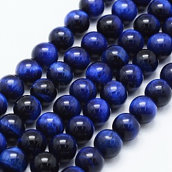 Natürlichen Tigerauge Perlen Stränge, gefärbt und erhitzt, Runde, marineblau, 10 mm, Bohrung: 1 mm, ca. 38 Stk. / Strang, 15 Zoll (38 cm)