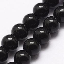 Natürliche schwarze Onyxperlenstränge, gefärbt, Runde, Schwarz, 6 mm, Bohrung: 1 mm, ca. 32 Stk. / Strang, 7.5 Zoll