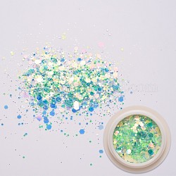 Copos de purpurina para uñas brillantes, polvo de camaleón iridiscente hexagonal de lentejuelas de uñas holográficas, para manicura de diseño diy, verde lima, 0.5~3x0.5~3mm, aproximamente 0.8 g / caja