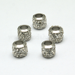Rondelle perle di ottone strass, perline con foro grande, platino, cirstallo, 8.5x7.5mm, Foro: 4.8 mm