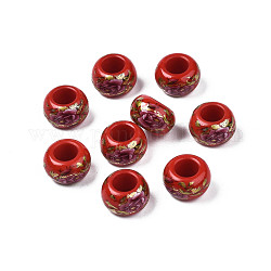 Perles rondelles acryliques opaques imprimées de fleurs, Perles avec un grand trou   , firebrick, 15x9mm, Trou: 7mm