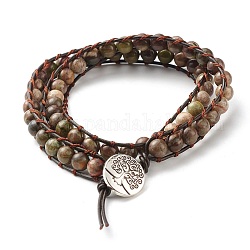 Perles rondes en agate tropicale naturelle 2 bracelet wrap brut, bracelet en cuir à breloque arbre de vie pour fille femme, 16-1/2 pouce (42 cm)