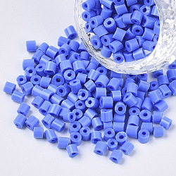 6/0 perles de bugle de verre, couleurs opaques, bleu royal, 6/0 3.5~5x3.5~4 mm, Trou: 1mm, environ 4500 pcs / sachet 