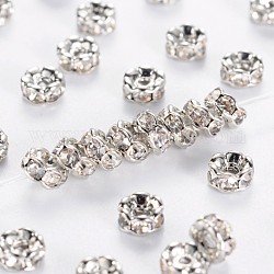 Perles séparateurs en laiton avec strass, grade AAA, bord ondulé, sans nickel, de couleur métal platine , rondelle, cristal, 4x2mm, Trou: 1mm