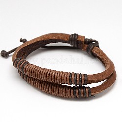 Estilo de moda unisex informal 2-capítulo pulseras cordón de cáñamo y cuero, arena marrón, 58mm