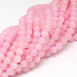 Chapelets de perles de jade naturel, ronde, teinte, rose chaud, environ 6 mm de diamètre, Trou: 1mm, environ 68 pcs / brin, 16 pouce