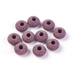 Perles de pierre de lave naturelle, teinte, rondelle, support violet, 15.5~16x9.7~10mm, Trou: 5~5.4mm