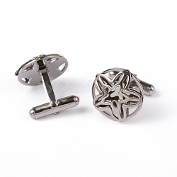 Flat Round with Star 304 Stainless Steel Cufflinks, Stainless Steel Color, 20mm