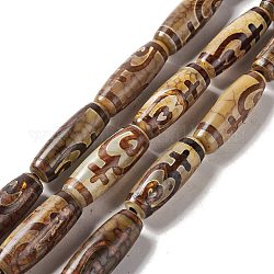 Tibetischen Stil dzi Perlen Stränge, natürliche und gefärbte Achat Perlen, Reis, Nektarflaschenmuster, 28.5~30x10 mm, Bohrung: 2.5 mm, ca. 10 Stk. / Strang, 11.81'' (30 cm)