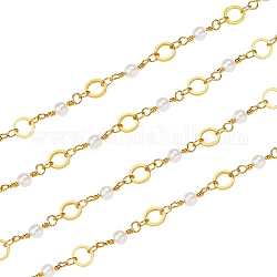 Handgefertigte Perlenkette aus Messing, mit runden Glasperlen, langlebig plattiert, gelötet, Ring, echtes 18k vergoldet, Link: 4x2x0.3 mm, Ring: 6x1 mm, Runde: 13x4 mm, 2 m / box