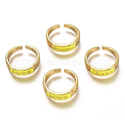 Манжеты из латуни с эмалью, открытые кольца, слово, реальный 18k позолоченный, долговечный, желтые, размер США 6, внутренний диаметр: 17 мм