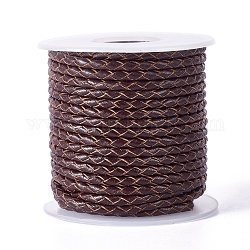 Оплетенный шнур из натуральной кожи, кожаный шнур ювелирных изделий, ювелирные изделия DIY делает материал, с катушкой, кокосового коричневый, 3.3 мм, 10 ярдов / рулон