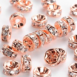 Abalorios de latón Diamante de imitación espaciador, aaa grado, brida recta, sin níquel, oro color de rosa del color del metal, rerondana plana, cristal, 6x3mm, agujero: 1 mm