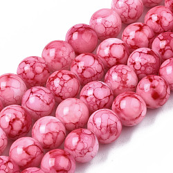 Hornear abalorios de vidrio pintadas hebras, remolino de perlas de vidrio, redondo, de color rosa oscuro, 8~8.5mm, agujero: 1.5 mm, aproximamente 105 pcs / cadena, 31.8 pulgada (80.7 cm)