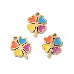 Ion Plating(IP) 316L Surgical Stainless Steel Charms, with Enamel, Clover Charm, Real 18K Gold Plated, 10.6x8x1.4mm, Hole: 1.2mm