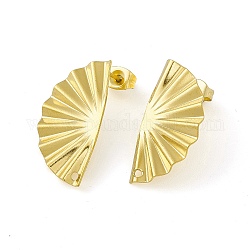 304 Stainless Steel Stud Earrings Finding, Half Round, with Hole, Golden, 25x12.5mm, Hole: 1.2mm, Pin: 0.8mm