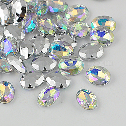 Taiwan Acrylic Rhinestone Cabochons, Pointed Back Rhinestone, Faceted, Oval, Colorful, 18x13x5mm
