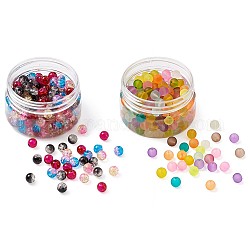Perles de verre givrées transparentes et perles de verre craquelé deux tons, ronde, couleur mixte, 8mm, Trou: 1~1.6mm, 400 pièces / kit