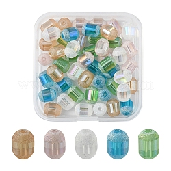50 pz 5 colori trasparente perline di vetro placcato fili, smerigliato, barile, colore misto, 9x7mm, Foro: 1 mm