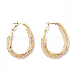 Crystal Rhinestone Beaded Teardrop Hoop Earrings, Brass Jewelry for Women, Real 18K Gold Plated, 43x30.5x7mm, Pin: 1mm