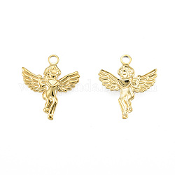 Ion Plating(IP) 201 Stainless Steel Pendants, Angel, Real 18K Gold Plated, 23x20x2.5mm, Hole: 2mm