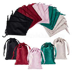 Nbeads 20pcs 5 couleurs pochettes d'emballage en velours rectangle, sacs à cordonnet, couleur mixte, 15x10 cm, 4 pcs / couleur