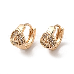 Brass Cubic Zirconia Hoop Earrings for Women, Hollow Triangle, Light Gold, 10x11.5x6.5mm