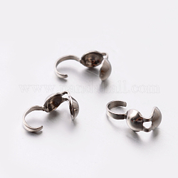 201 Stainless Steel Bead Tips, Calotte Ends, Clamshell Knot Cover, Stainless Steel Color, 9x4x4mm, Hole: 1mm, 4mm inner diameter