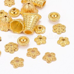Tapas de abalorios de aleación de estilo tibetano, formas mixtas, dorado, 5~20x2~10mm, agujero: 0.5 mm
