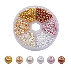 Set di perline di perle di vetro, perlato, tondo, colore misto, 4mm, Foro: 1 mm, circa 650 pc / scatola