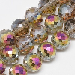 FilI di perline in vetro placcato, arcobaleno placcato, smerigliato, sfaccettato, tondo, tan, 12mm, Foro: 1.5 mm, circa 50pcs/filo, 22.05 pollice