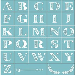 Plantilla de serigrafía autoadhesiva, para pintar sobre madera, tela de camiseta de decoración de diy, 26 alfabeto y flecha, el cielo azul, 28x22 cm