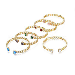 Bracelet manchette ouvert coeur zircone cubique, Bracelet en forme de chaîne gourmette en laiton plaqué or véritable 18k pour femme, couleur mixte, diamètre intérieur: 2-1/4 pouce (5.7 cm)