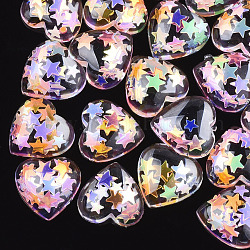 Resin Cabochons, with Paillette, Heart, Colorful, 13.5x14x4.5mm