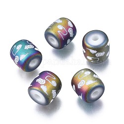 Perles en verre electroplate, mat, colonne avec motif nuage, colorées, 11.5x11.5mm, Trou: 2.5mm, environ 100 pcs / sachet 