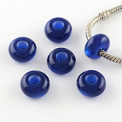 Perles européennes en résine imitation œil de chat, perles de rondelle avec grand trou , bleu, 13~14x7~7.5mm, Trou: 5mm