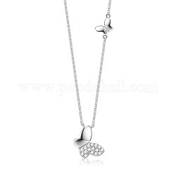 925 подвесные стерлингового серебра ожерелья, с кубического циркония, бабочка, прозрачные, платина, 15.7 дюйм (40 см)