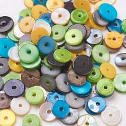 Abalorios de concha, teñido, disco / plano y redondo, abalorios heishi, color mezclado, 7~8mm, agujero: 1 mm