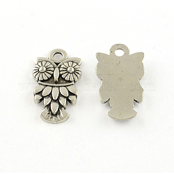 Tibetan Style Alloy Pendants, Owl, Cadmium Free & Lead Free, Antique Silver, 19.5x10.5x2.5mm, Hole: 1.5mm, about 1136pcs/1000g